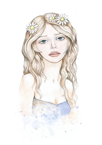 Watercolor illustration of beautiful woman — Stock Photo, Image