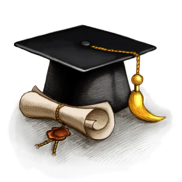 Малюнок випускного капелюха та диплом — стокове фото