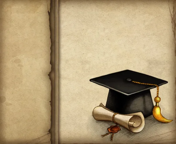 Bakgrund med ritning av examen cap och diplom — Stockfoto