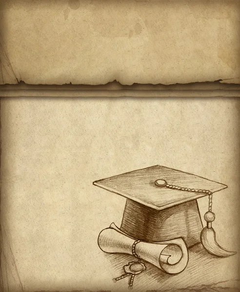Background with drawing of graduation cap and diploma — Stock Photo, Image