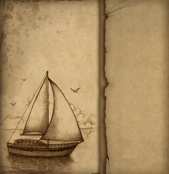 Background with illustration of sailing boat — Stock Photo, Image