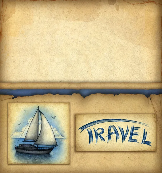 Background with illustration of sailing boat — Stock Photo, Image