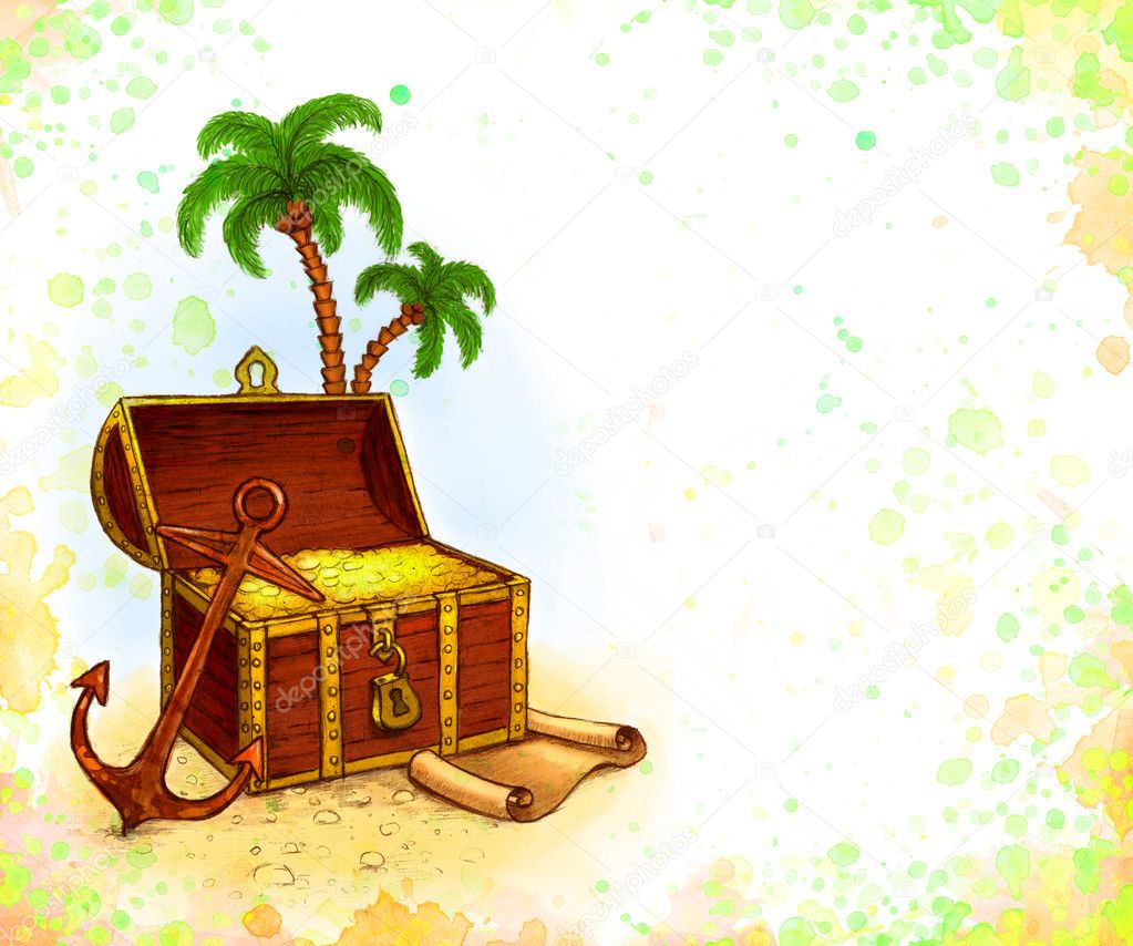 Background with illustration of pirate's treasure