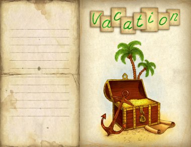 Background with illustration of pirate's treasure clipart