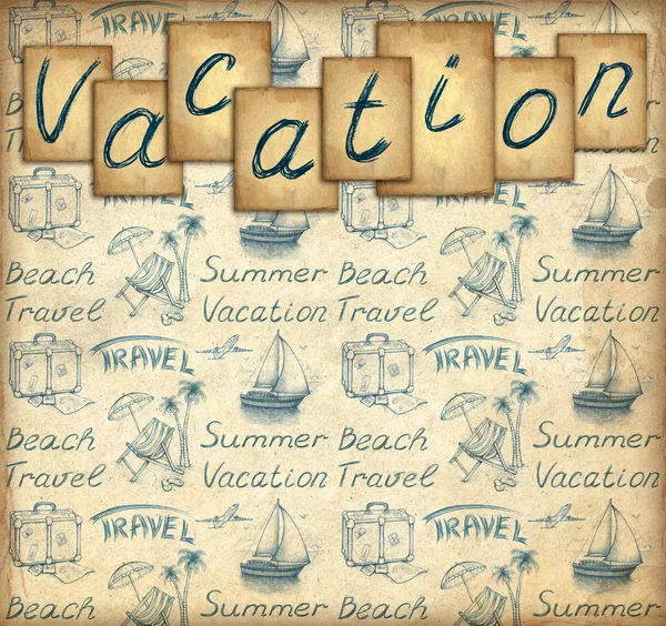 Wallpaper with vacation text and illustrations — Stock Photo, Image