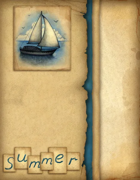 Eski bir kağıt çizim yelkenli tekne ile — Stok fotoğraf