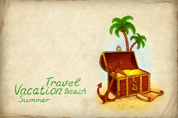 Карточка с иллюстрацией пиратского сокровища — стоковое фото