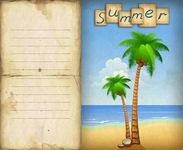 Ilustración de playa de verano con palmeras — Foto de Stock