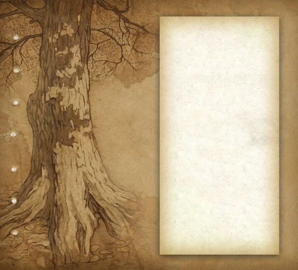 Старая бумага с эскизом дерева — стоковое фото