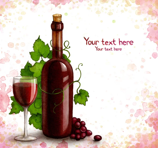 Dibujo de botella y copa con vino —  Fotos de Stock