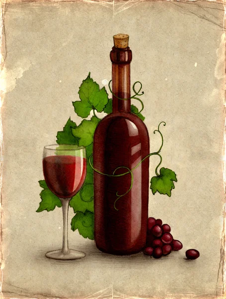 Bottle and glass with wine — Stock Photo, Image