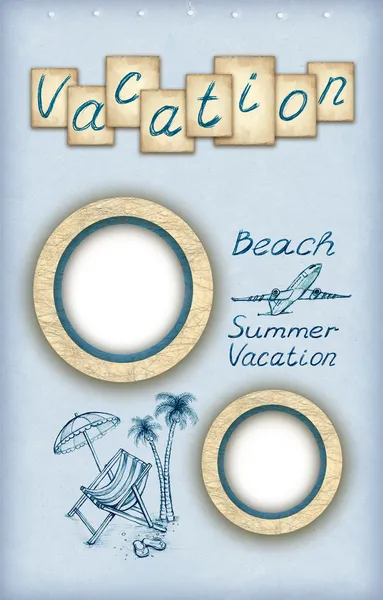Background with photo frames and vacation illustrations — Stock Photo, Image