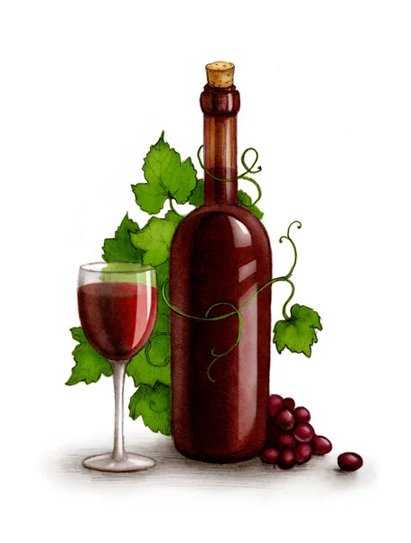 Garrafa e copo de vinho sobre fundo branco — Fotografia de Stock