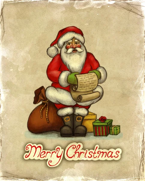 Tarjeta de felicitación de Navidad con ilustración de Santa Claus —  Fotos de Stock