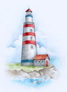 Watercolor illustration of lighthouse clipart