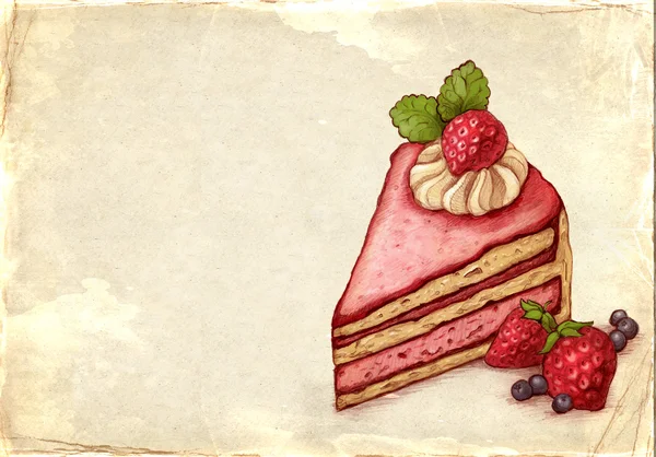 Çizimi ile Çilekli pasta — Stockfoto