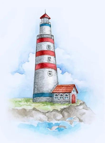 Akwarela ilustracja latarnia morska — Zdjęcie stockowe