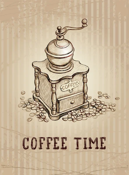 Vintage Kahve değirmeni çizimi — Stok Vektör