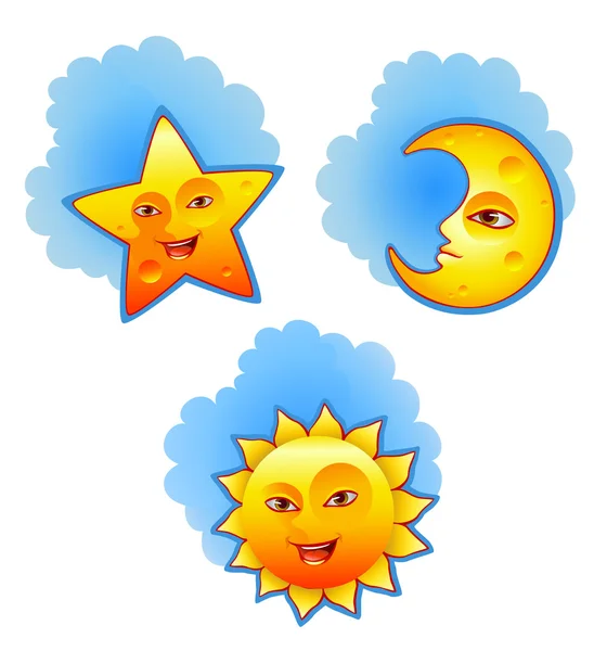 太陽と月と星のベクトル イラスト — ストックベクタ