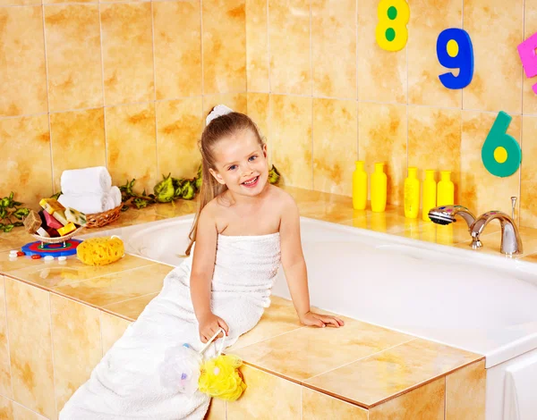 Child bathing in bubble bath . — 스톡 사진