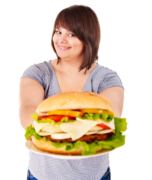 ハンバーガーを食べる女性. — ストック写真