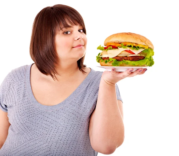 Donna che mangia hamburger . — Foto Stock