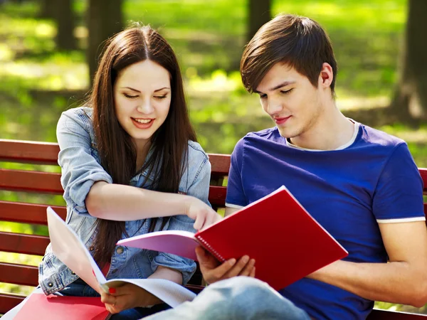 Group student with notebook outdoor. — Stock Photo, Image
