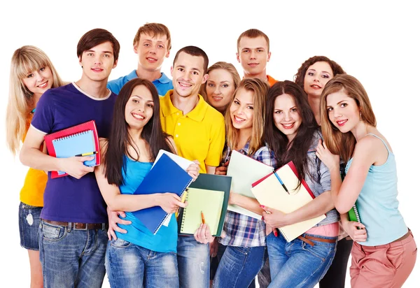 Skupina studentů s notebookem. — Stock fotografie