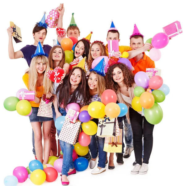 Группа с воздушным шаром на вечеринке . — стоковое фото