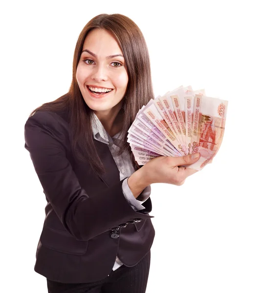 お金を持つ女性。ロシア ルーブル. — ストック写真