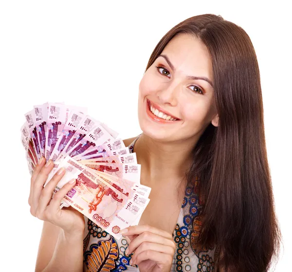 Frau mit Geld Russischer Rubel. — Stockfoto
