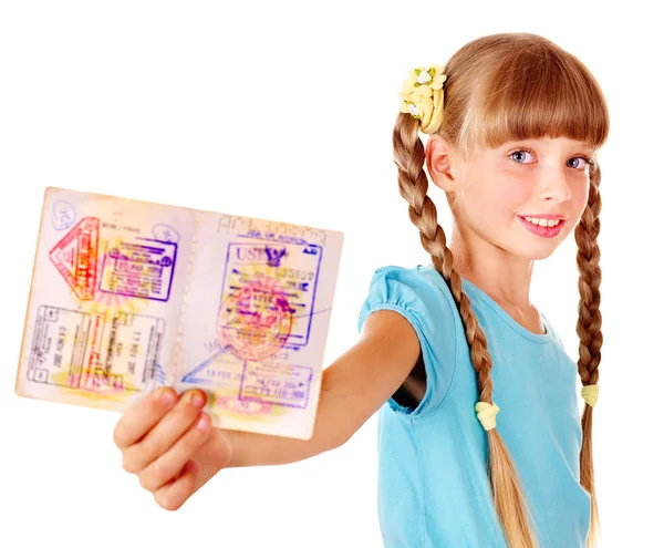 Child holding passport. Foreign vacation. — Stock Photo, Image