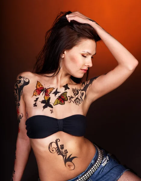 Girl with body art. — Stock Photo, Image