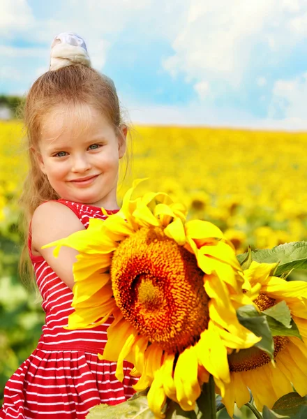 Dziecko gospodarstwa słonecznik odkryty. — Zdjęcie stockowe