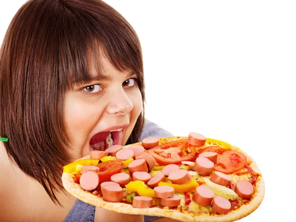 Γυναίκα εκμετάλλευση πίτσα. — Φωτογραφία Αρχείου