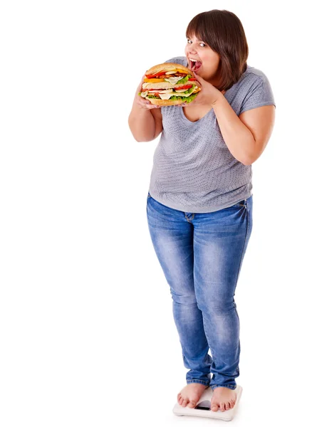 Жінка втрата ваги на вагах . — стокове фото