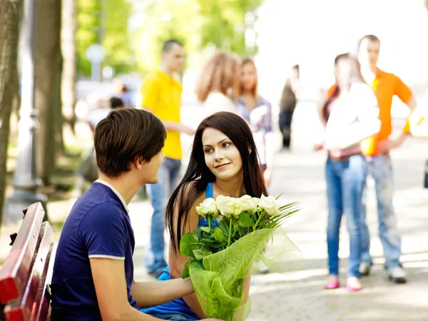 Couple of teenager on date outdoor. — Stock Photo, Image