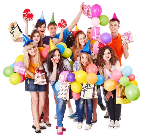 Grupp med ballong på party. — Stockfoto