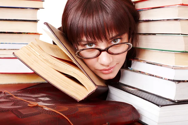 Girl with stack book . — Stock Photo, Image