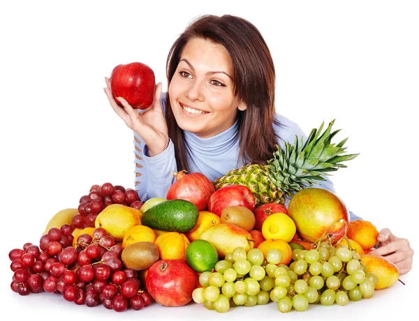 Dziewczyna z grupy warzyw i owoców. — Zdjęcie stockowe