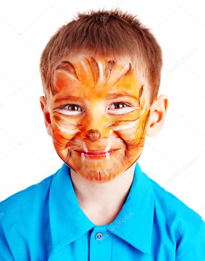 Child boy with paint of face.