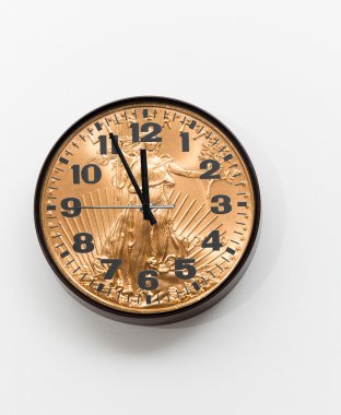 Office clock with gold coin as face for concept clipart