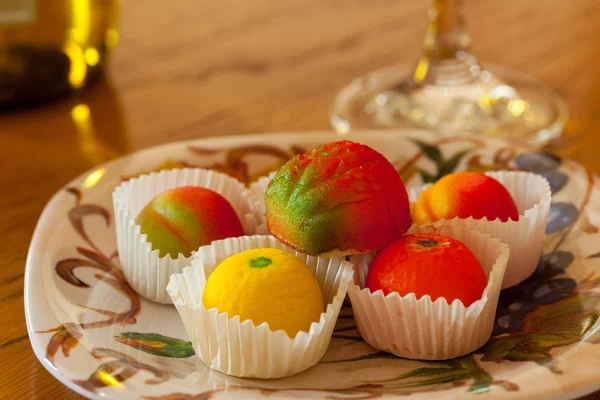 Stock image Macro image of marzipan fruit candies