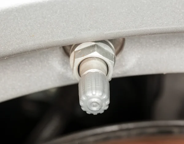 Silver tire pressure valve alloy wheel