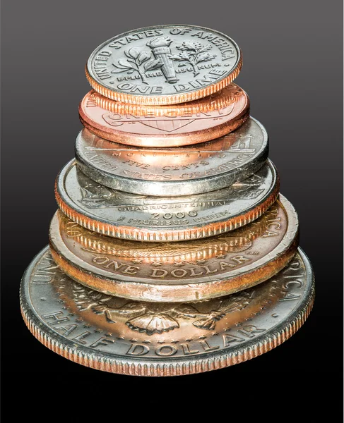 Stack of USA currency coins in macro