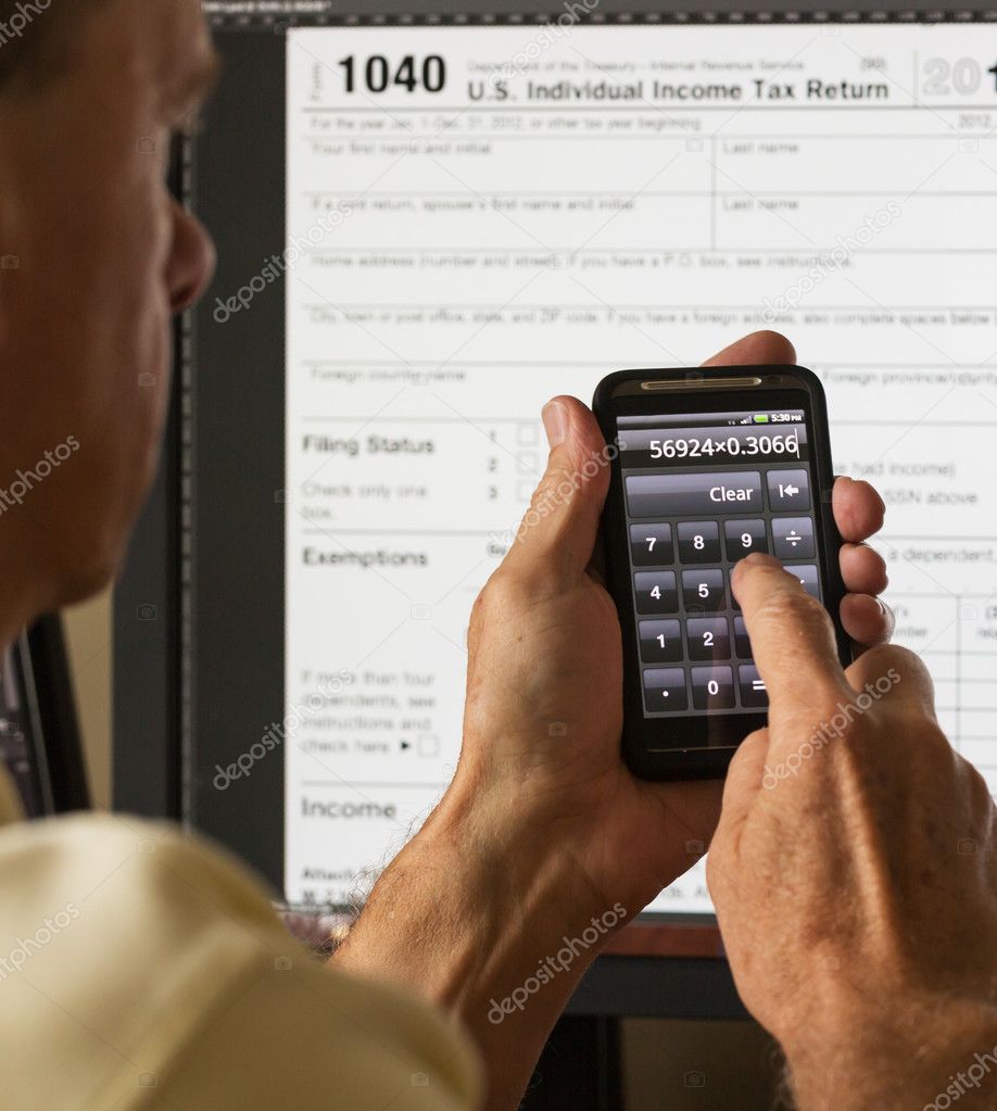 USA tax form 1040 for year 2012 and calculator