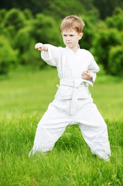 küçük çocuk karate çalışmaları yapmak