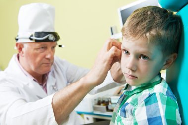 Medical otitus examination of child doctor clipart