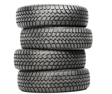 Stack of four car wheel winter tires isolated clipart