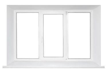 White plastic triple door window cutout on white background. clipart